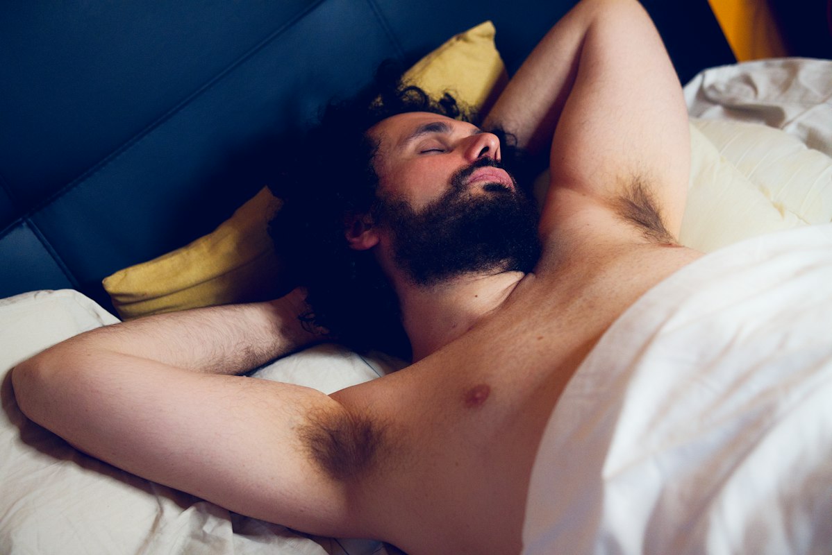 Men practicing healthy sleep routine